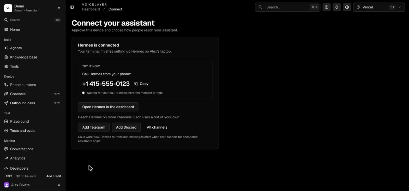 Confirmation page saying the device is connected and the terminal can continue